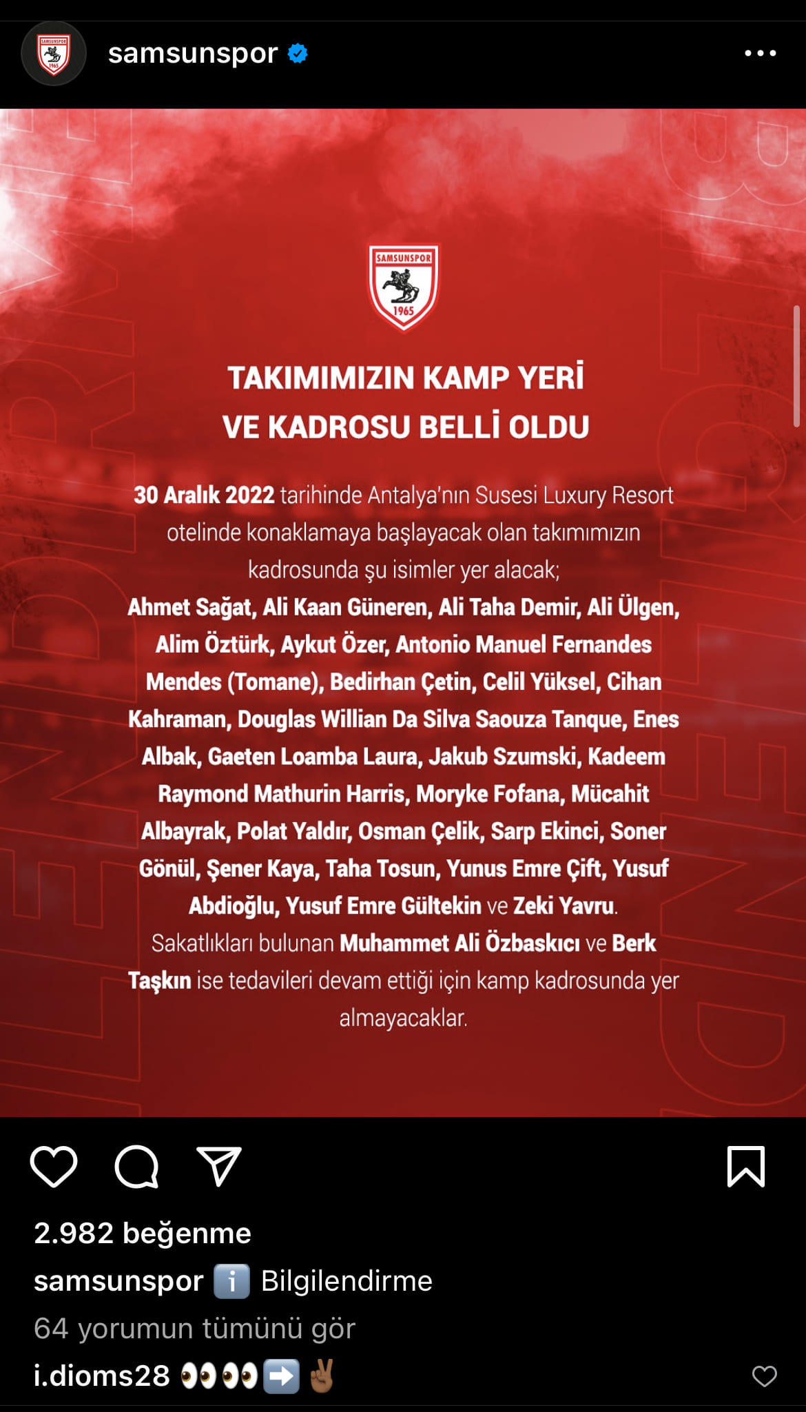 Samsunspor’da Diomande Gerçeği