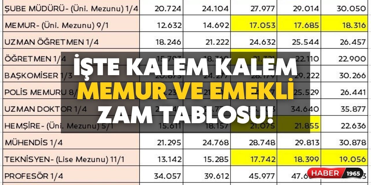 Sabah erken saatlerde hesaplama tablosu geldi! İşte emekli ve memur zam maaşları güncel zamlı