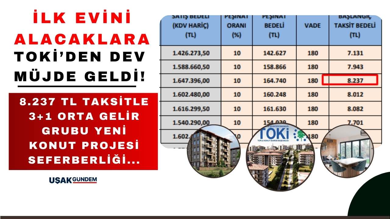 TOKİ'den 8.237 TL taksitle 3+1 orta gelir grubu konut projesi! Sadece hiç evi olamayanlar alabilecek
