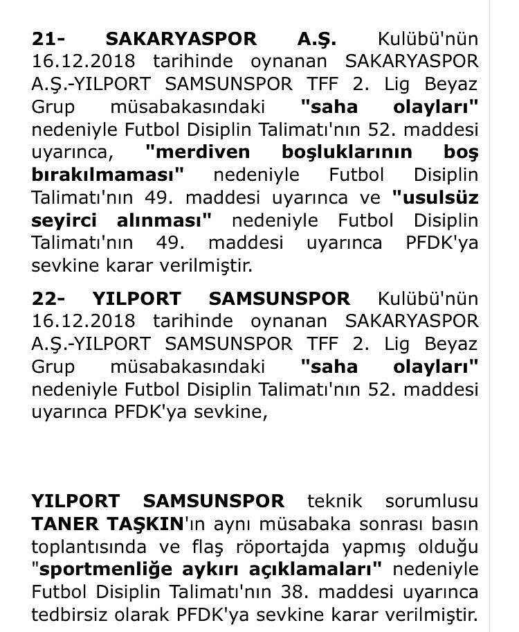 SAMSUNSPOR'A CEZA YOLDA..