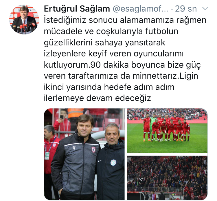 ERTUĞRUL SAĞLAMDAN FUTBOLCULARA TEŞEKKÜR