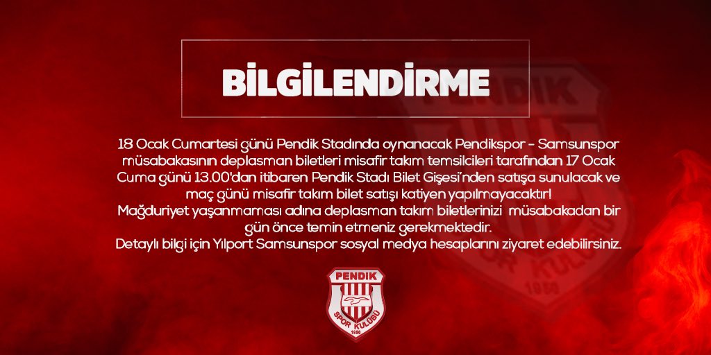 PENDİKSPORDAN SAMSUNSPOR AÇIKLAMASI