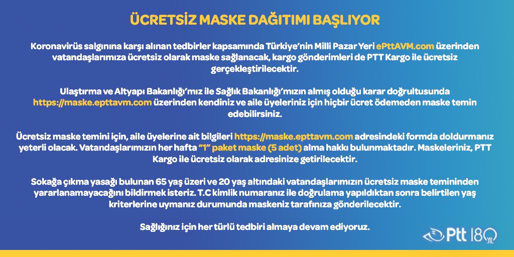 ÜCRETSİZ MASKE DAĞITIMI BAŞLIYOR