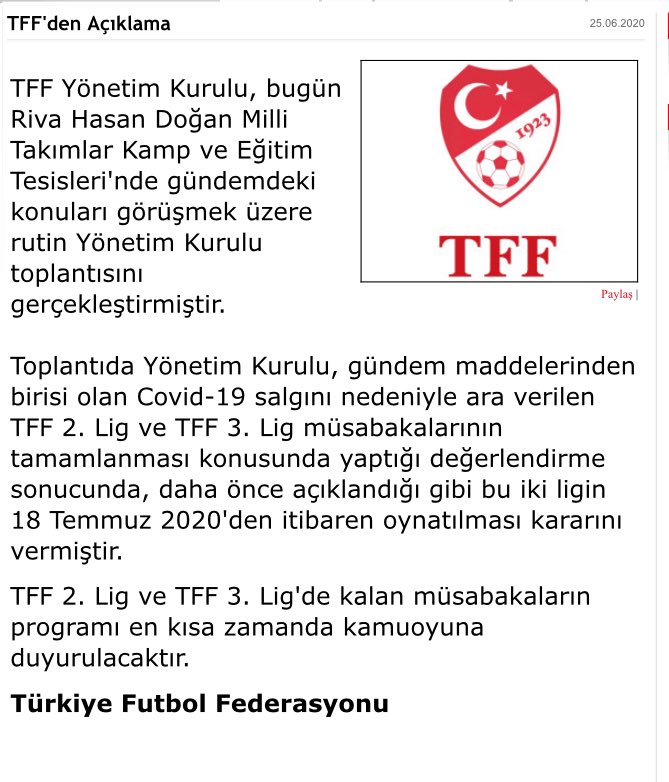 TFFDEN SAMSUNSPOR AÇIKLAMASI