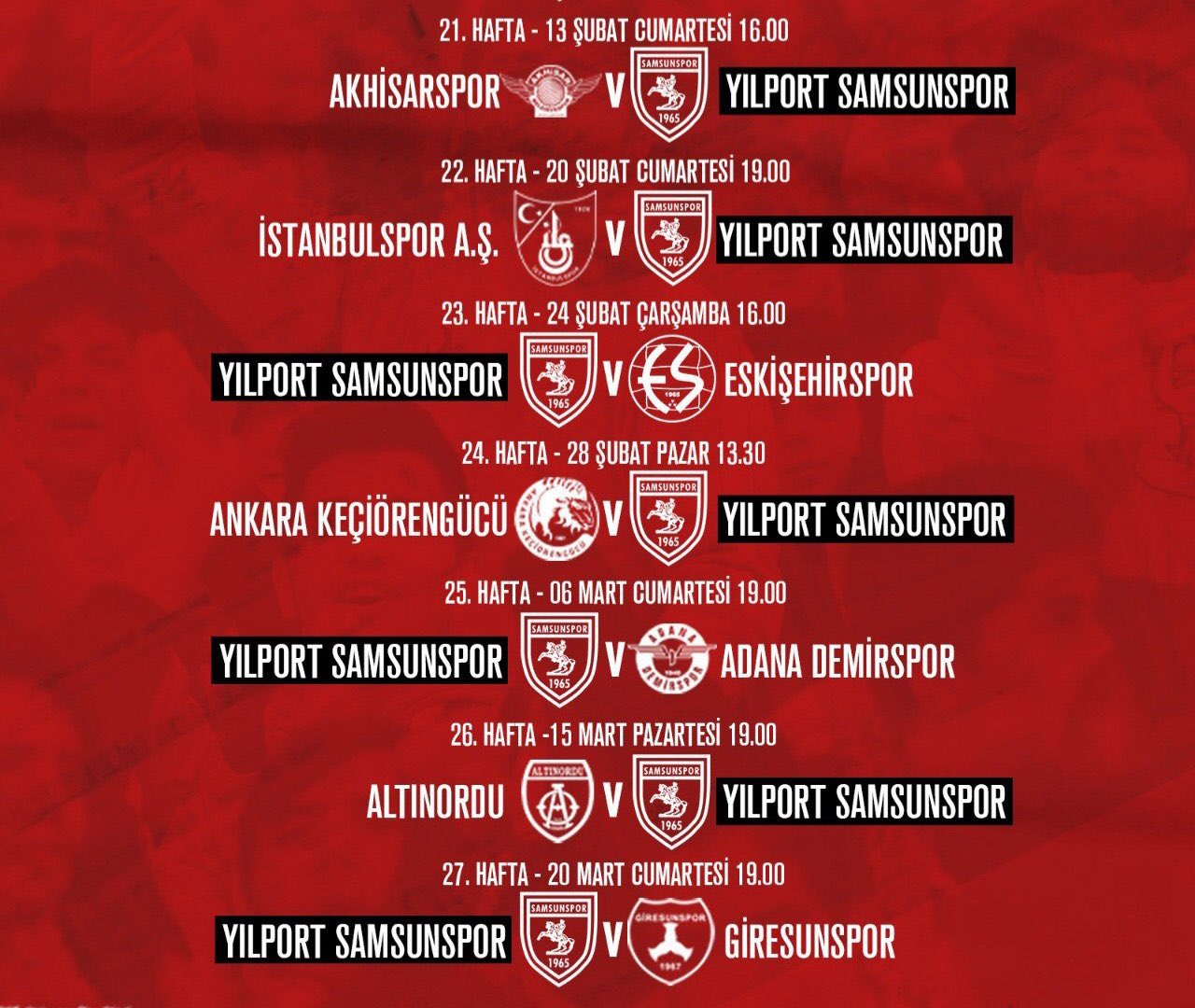 İŞTE SAMSUNSPOR'UN ÖNÜMÜZDEKİ 10 MAÇI