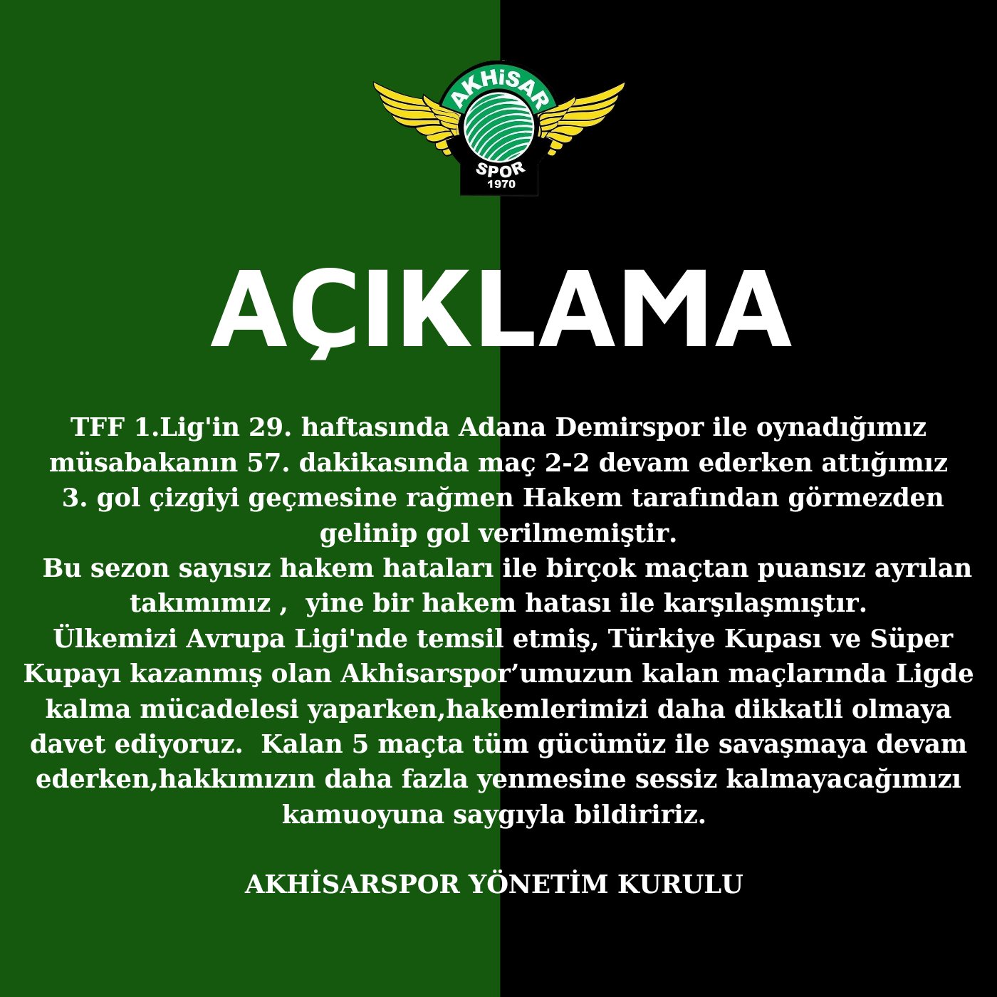 Akhisarspor’dan Flaş Adana Demirspor Maçı Açıklaması