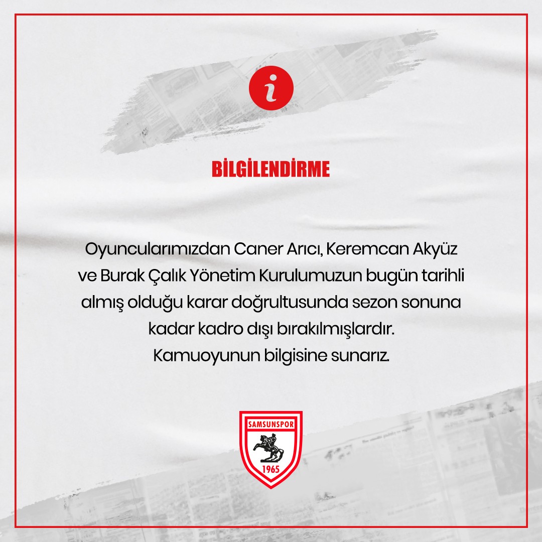 Samsunspor’da 3 Futbolcu Kadro Dışı Bırakıldı