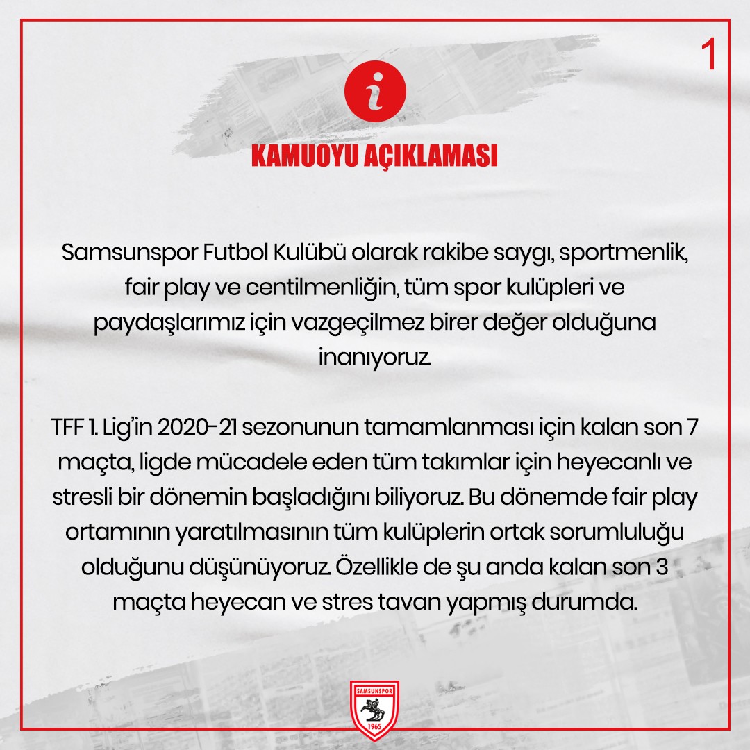 Samsunspor Kulübünden Önemli Açıklama