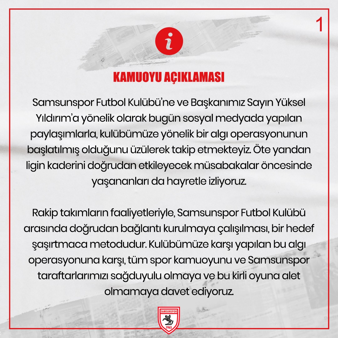 Samsunspor'dan Flaş Açıklama