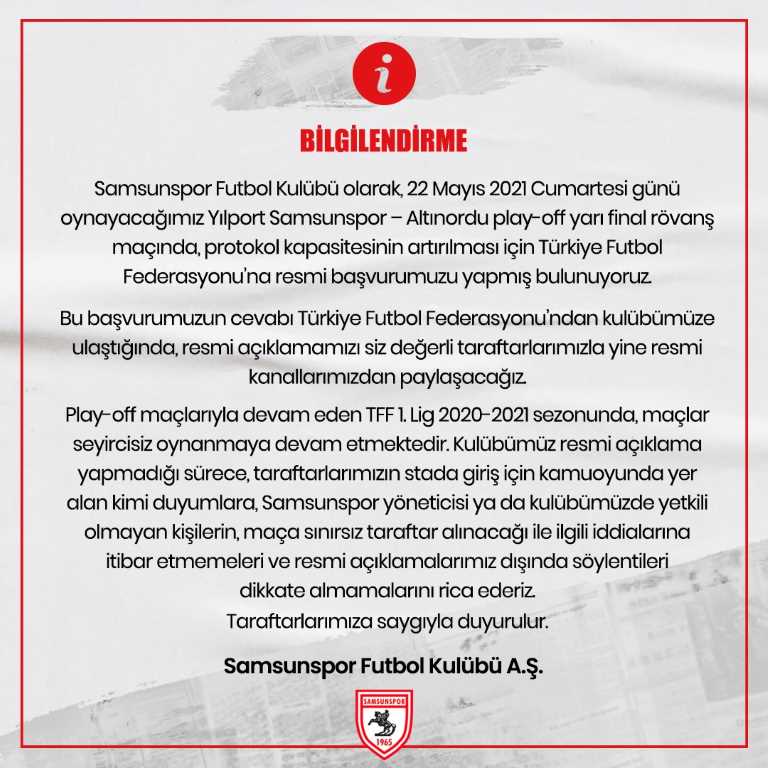 Samsunspor'dan son dakika taraftar açıklaması