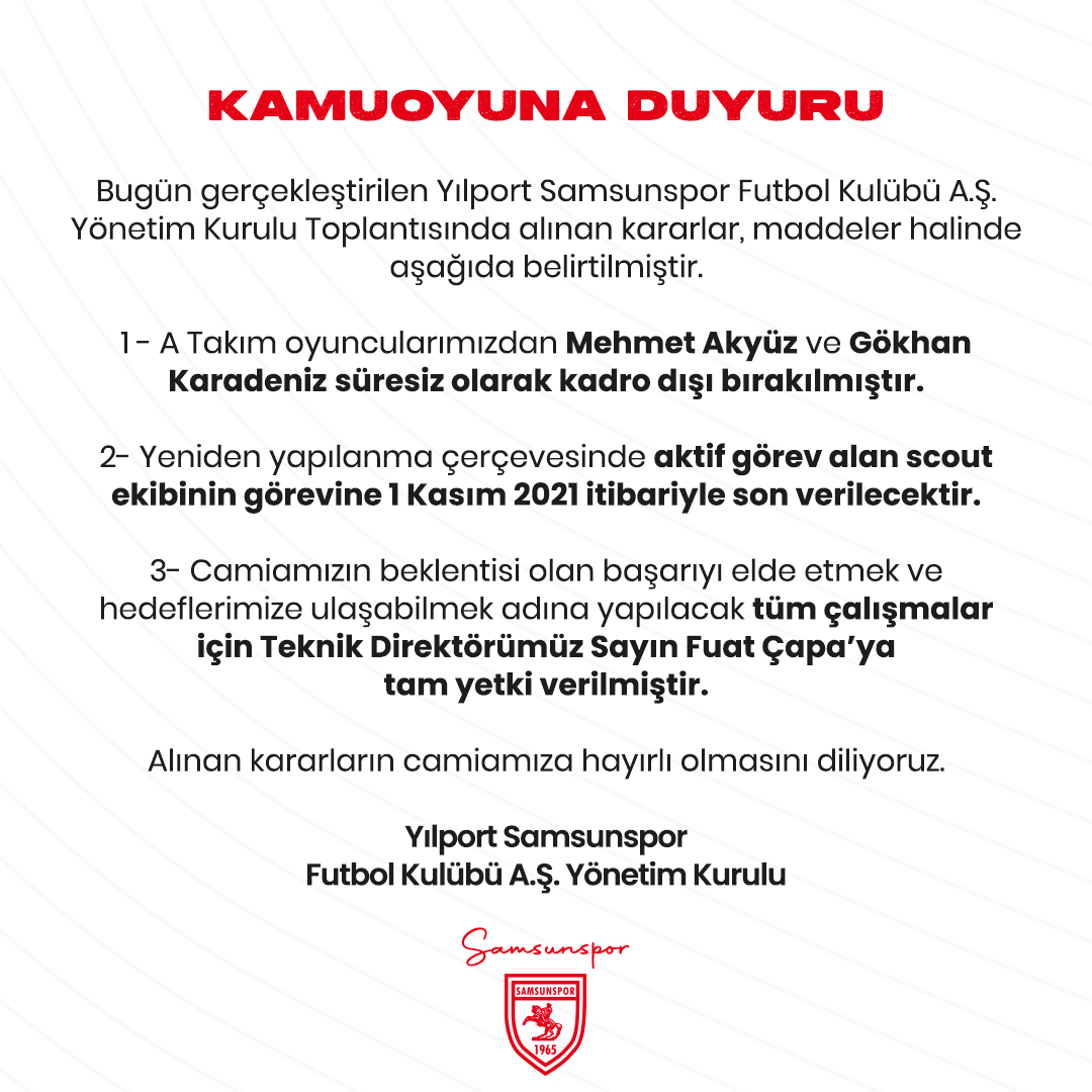 Yılport Samsunspor’dan Flaş Kararlar