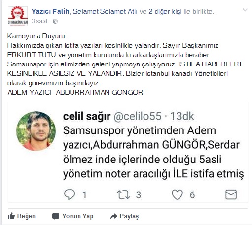 SAMSUNSPORLU YÖNETİCİDEN ÇOK SERT AÇIKLAMA