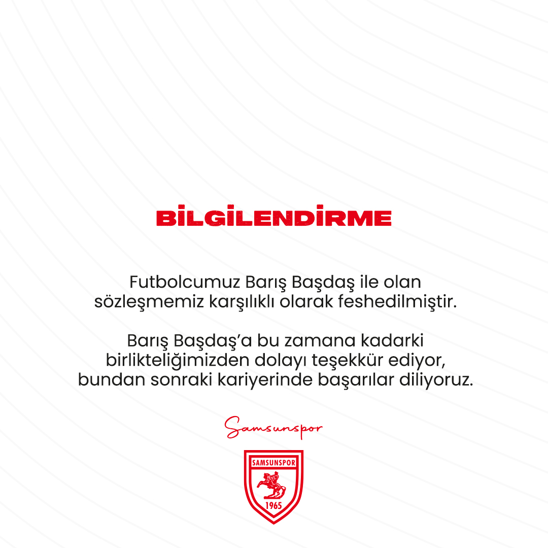 Samsunspor Kulübünden Ayrılık Açıklaması