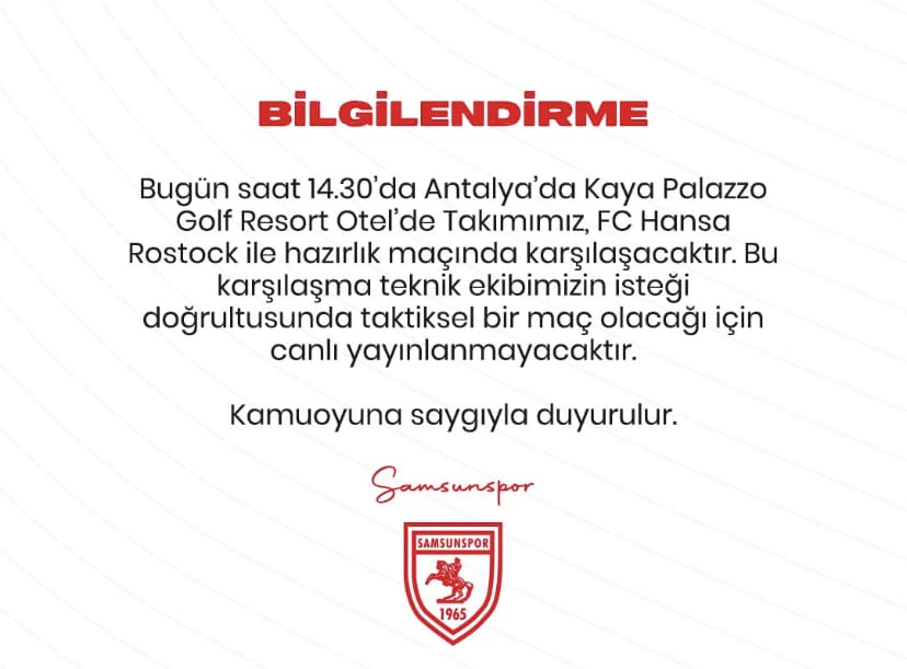 Samsunspor’dan Canlı Yayın Açıklaması