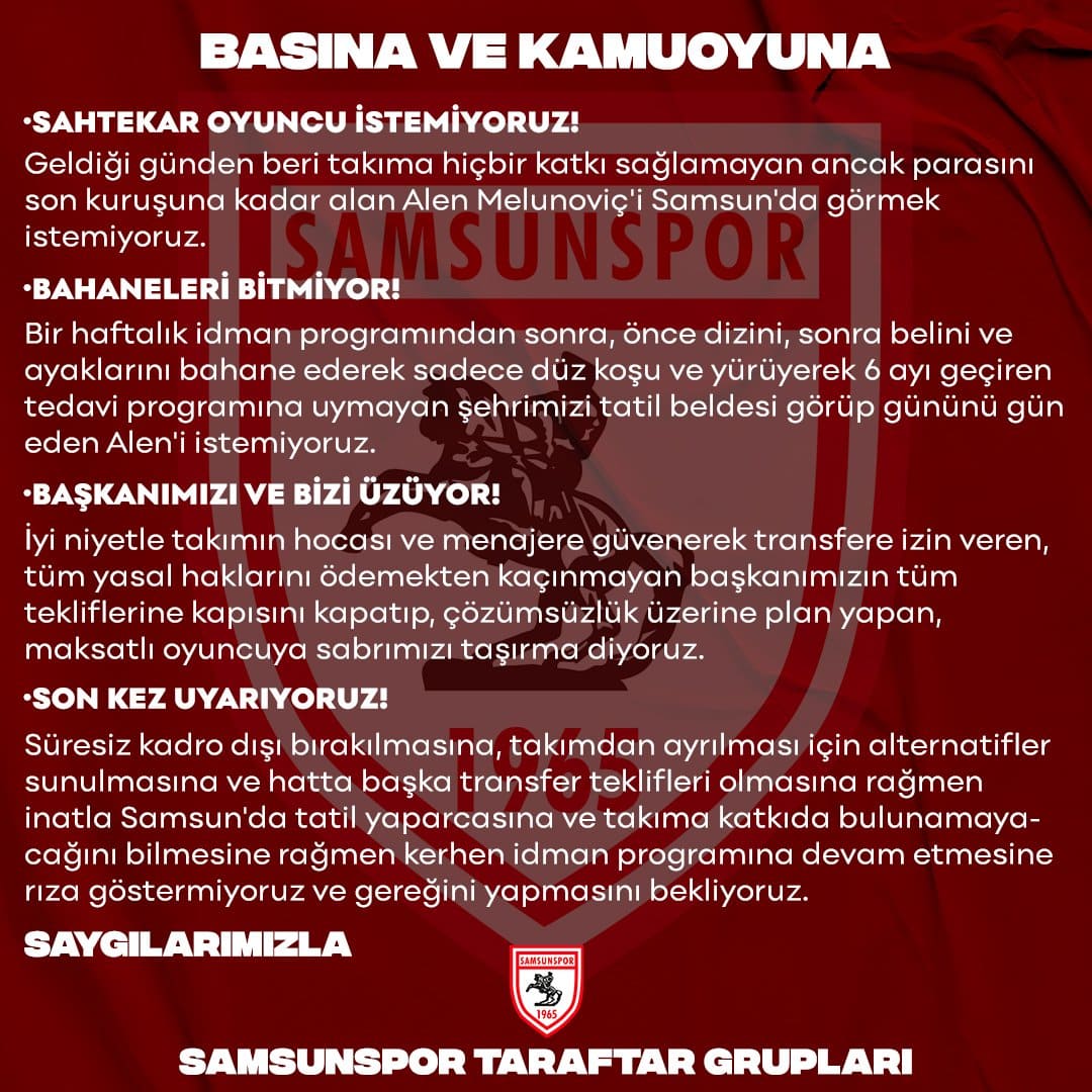 Samsunspor Camiası O Futbolcuyu İstemiyor