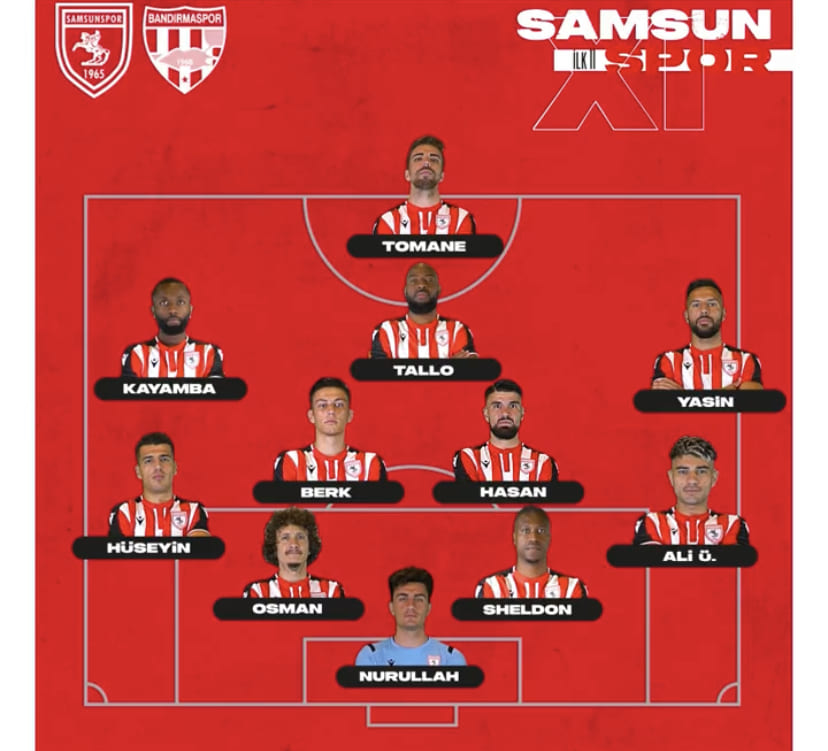 İşte Samsunspor’un Bandırmaspor İlk 11’i